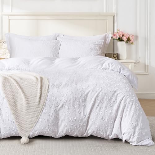 White Leopard Textured Tufted Duvet Cover Set King Size, 3 Pcs Ultra