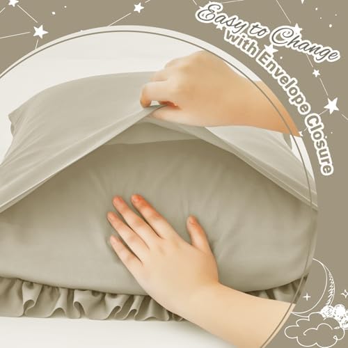 RUDONG M Ruffled Pillow Cases Set of 2, King, 20x36 Inches, Beige