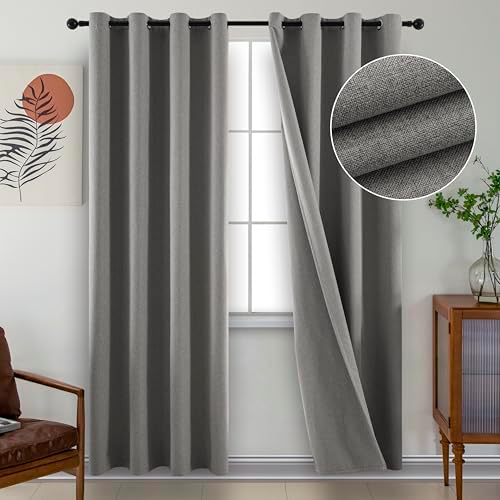 Light Grey Blackout Curtains, 96 Inches Long (2 Panels), 100% Blackout
