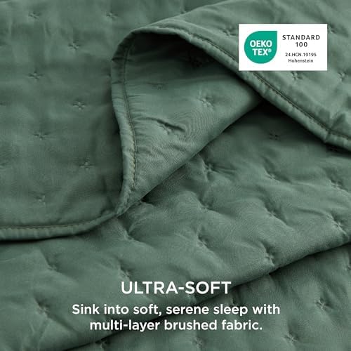 Bedsure Quilts Queen Size Bedspread, Thin Comforter, Dark Green