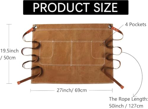 Canvas Work Waist Apron with 4 Pockets, Utility Gardening Half Apron