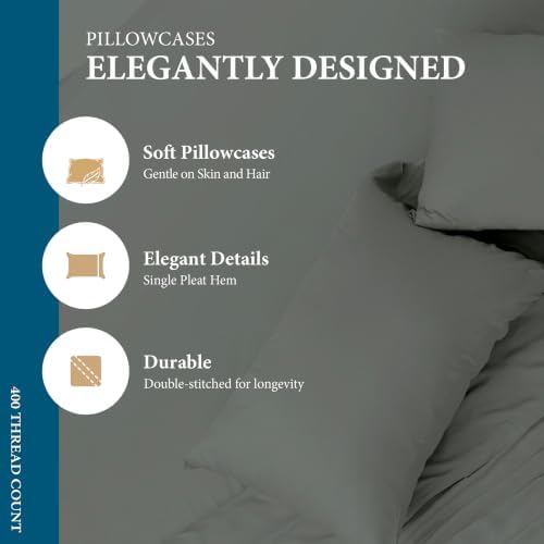 King Size Sheets Set, 400 Thread Count, Sateen, Dark Grey