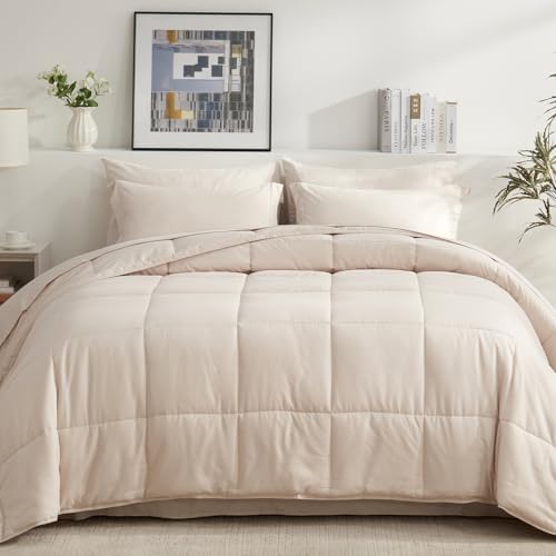 COZYART Full Comforter Set 7 Pcs, Beige Bed in a Bag