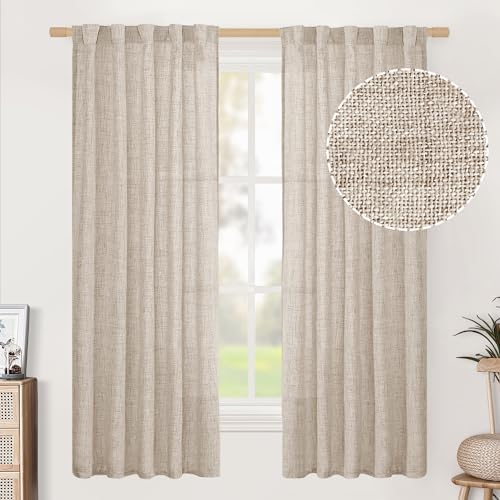 BGment Natural Linen Curtains 63 Inch Length 2 Panels, Light Filtering