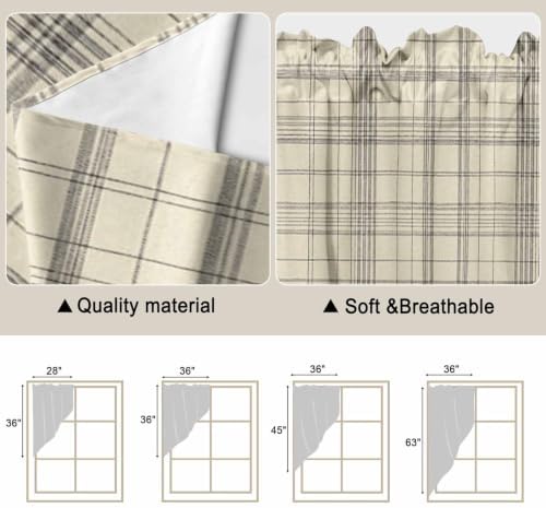 Beige Grid Gingham Swag Valance Curtains Abstract Modern Minimalist