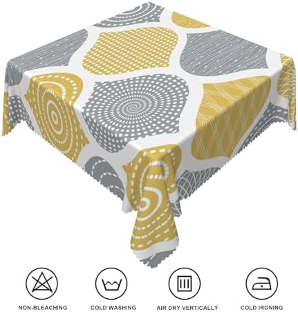 70x70inches Mid Century Square Tablecloth Yellow and Grey Modern