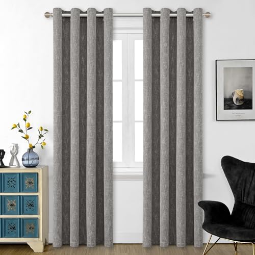 Burlap Linen Farmhouse Curtains 84 inch Length 2 Panels for Living