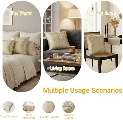 2 Pack Foil Embossed Velvet Throw Pillow Covers 20x20 Gold