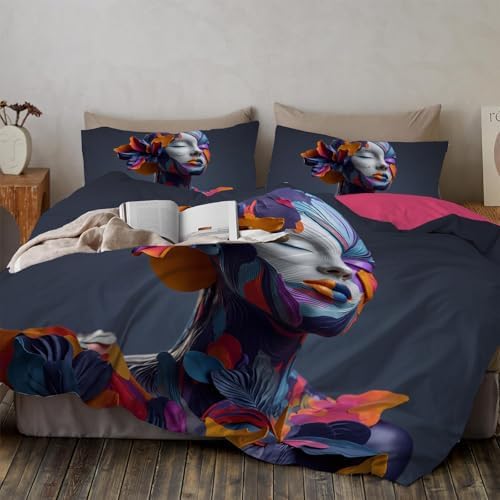 Duvet Cover Set King, 3D Abstract Leaf Beauty Brushed Microfiber