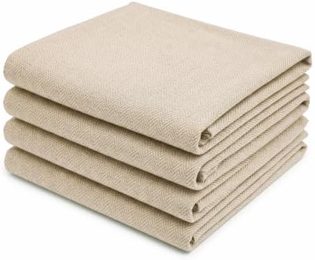 Cotton Herringbone Kitchen Towel, Set of 4 (20" x 26") Beige