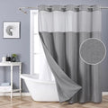 eachope No Hook Slub Textured Shower Curtain with Snap in