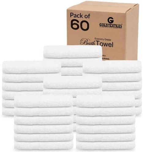 Gold Textiles 60 Pack White Hotel Bath Towels Bulk 20x40 Inches