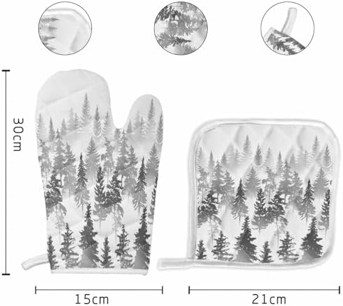 Quilted Cotton Terry Cloth Oven Mitt, Pot Holder Trees Forest