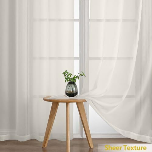 LIVEKID Ivory Sheer Curtains 108 Inches Long 2 Panels - Light