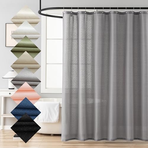 Grey Farmhouse Linen Shower Curtain, Neutral Bath Decor Slub Texture