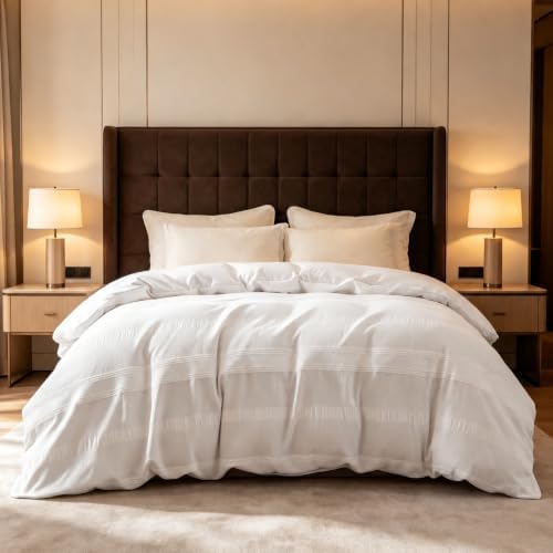 SLEEP ZONE Duvet Cover Set King, Luxury Jacquard Stripe Soft and