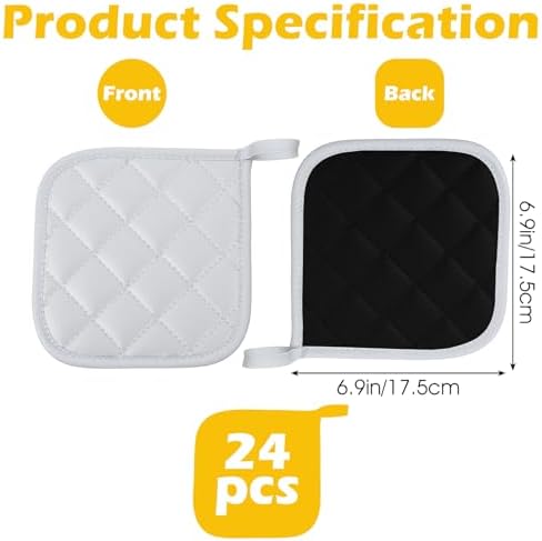 24 Pcs Pot Holders Bulk for Kitchen Heat Resistant, 7 x 7 Inch Cotton