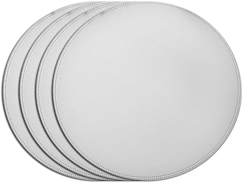 Faux Leather Placemats Set of 4, 15Inch Round Place Mats, Washable and