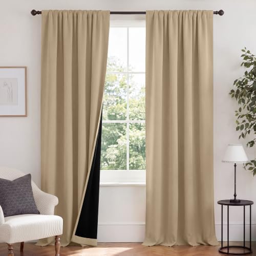 NICETOWN Biscotti Beige 108 inch Blackout Curtains for Patio Sliding