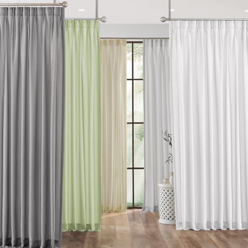 LETAU Beige Cotton and Wool Sheer Curtains 120 inches Long, Pinch