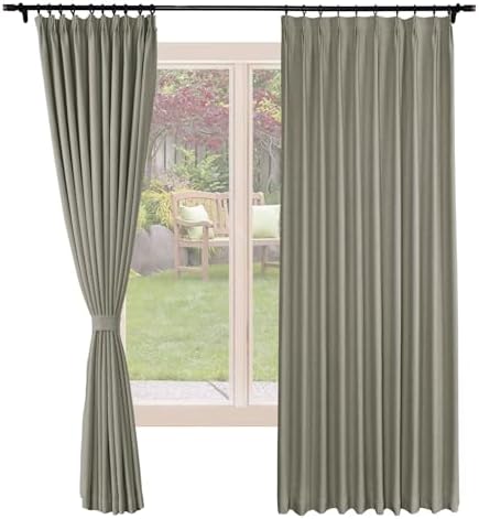 Frelement Blackout Linen Curtains Pinch Pleat Curtains Window