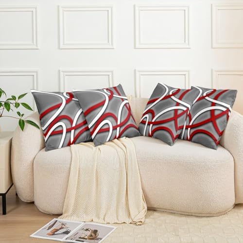 Erosebridal Set of 2 Red Grey Circle Throw Pillow Covers 18x18 Inch