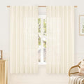 LAMIT Beige Sheer Linen Curtains 63 Inch for Bedroom, 52 x 63 Inch