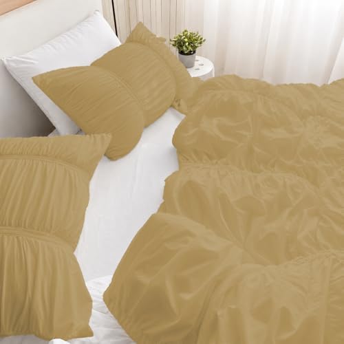 BedDecor 3 Piece Ruched Pattern Duvet Set with Zipper & Corner Ties