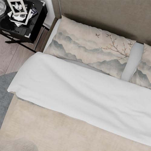 Mist Mountain Bedding Set 3 Pieces Cute Birds Flowers Beige Gray Duvet