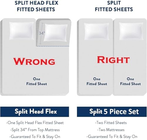 Split King Sheets Sets for Adjustable Bed, 1000-Thread-Count 100%