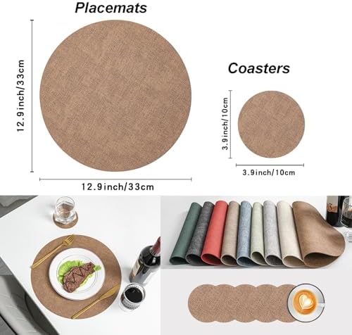 Faux Leather Placemats and Coasters Set of 6, Washable Reversible