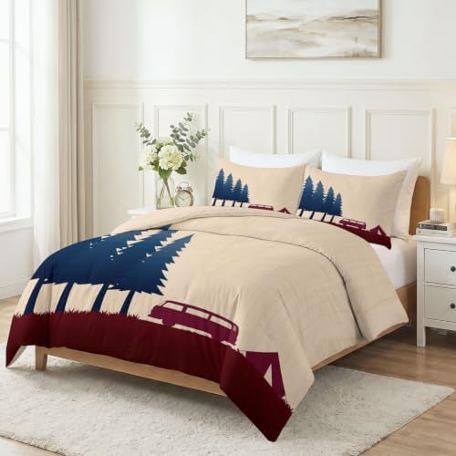 King Duvet Cover Set Soft Microfiber Retro Camping