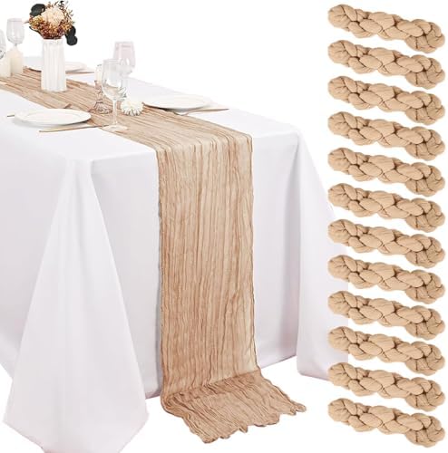 12 Pack Beige Cheesecloth Table Runner 20 x120 Inch - 10FT Boho Rustic