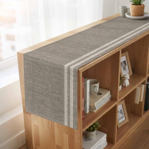 Flax Gray Table Runner 72 inches Long Oatmeal Beige Woven Fabric