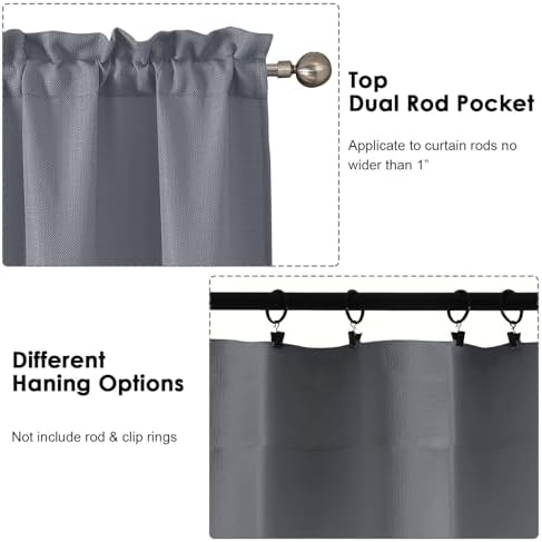 OWENIE Bob Dark Grey Curtains 63 Inch Length 2 Panels Set for Living