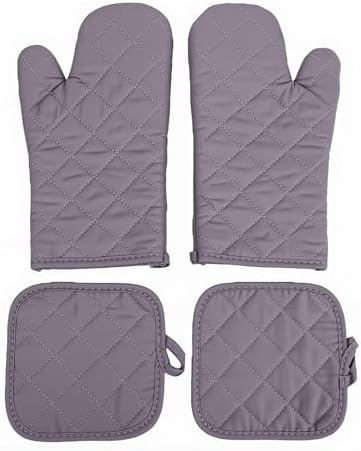 Oven Mitts Heat Proof Cotton Non Slip Kitchen Oven Gloves (Gray)