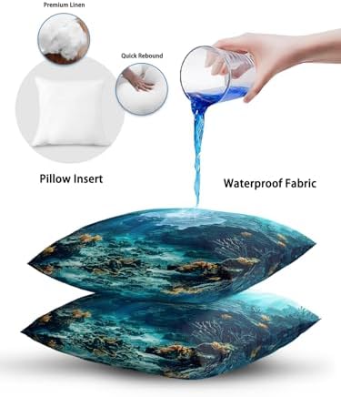 12x20 Throw Pillows Set of 2, Natural Ocean Fish Waterproof Outdoor