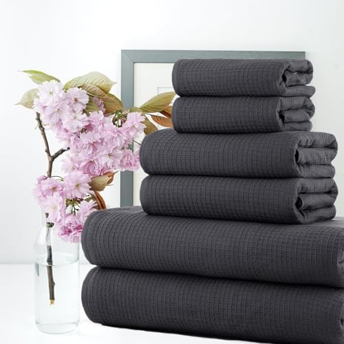 CASA COPENHAGEN Waffle 6Pcs 100% Egyptian Cotton Large Designer Towels