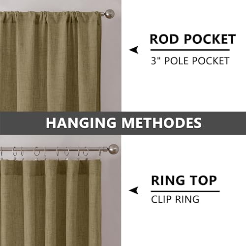 Tollpiz Linen Curtains Bedroom Rod Pocket Semi Sheer Curtain Burlap