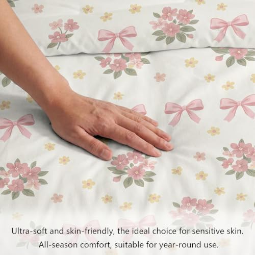 King Duvet Cover Set Soft Microfiber Pink Flowers