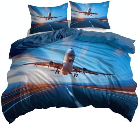 King Duvet Cover Set Soft Microfiber Airplane Sky Sky Blue