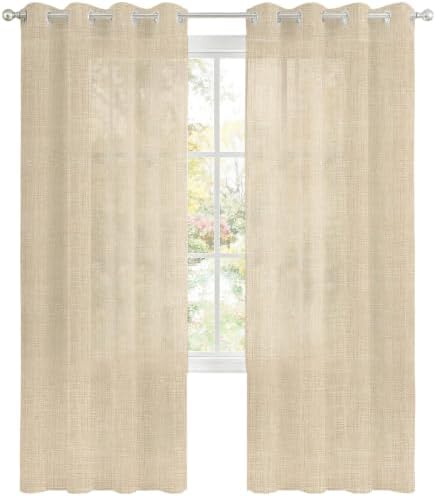 Rustic Beige Sheer Curtains 96 Inch Length 2 Panels Set for Living