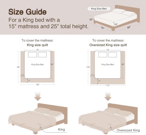 GOONE 100% Cotton Quilt King Size Bedding Quilt Sets 108x98 in, Light