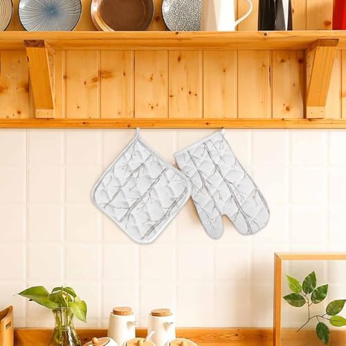 Quilted Cotton Terry Cloth Oven Mitt, Pot Holder Hand Drawn Retro Tree