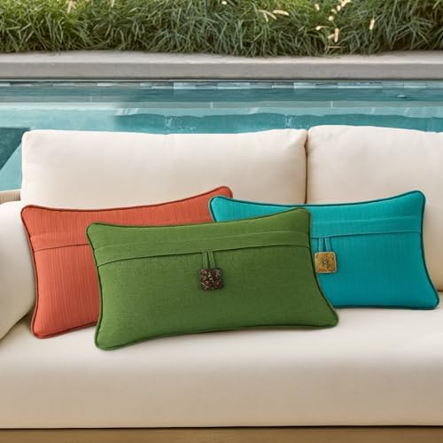 Outdoor Decorative Pillows with Coconut Button Pack of 4, 20" x 12"