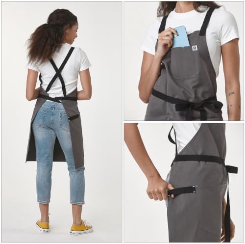Cotton Cross Back Apron for Women with Pockets 4106JC