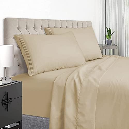 EaseHome Beige Full Size Sheets Set Deep Pocket to 18 inch Mattress