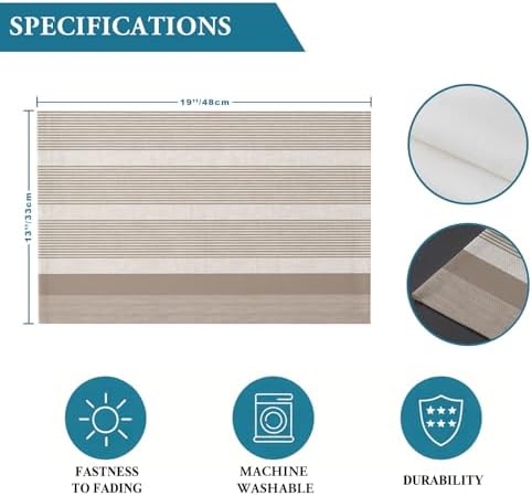 Brown Stripe Placemats Set of 4, Cotton Linen Fabric Place Mats