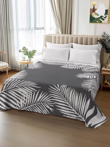 Cal King Size Flat Sheet Only, Watercolor Tropical Palm Leaf Bed Top