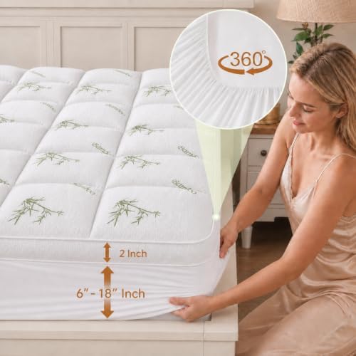 2 Inch Mattress Topper Queen - Viscose Derived from Bamboo,White